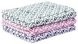 MK Handicraft (PurpleCrown), Pack of 3pieces Pure Breathable Cotton and high Absorbent Block Print Cribsheet for Newborn Babies, Swaddler Cum Comforter for Infants.(Children: M, 75cmx65cm, Green)