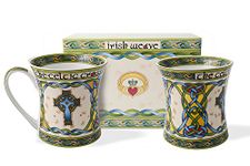 Royal Tara Traditional Irish Weave Bone China Coffee Mug Celtic High Cross Set of 2 Green