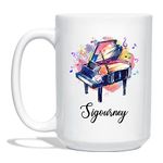 Personalized Name Piano Player White Coffee Mug 11 15 Oz, Piano Musical Instrument Coffee Cup Gifts for Piano Player Music Teacher Men Women, Customized Piano Player Travel Mug Gift, Piano Lover Cup