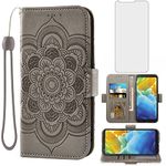 Compatible with LG Stylo 4 Wallet Case and Tempered Glass Screen Protector Flip Cover Credit Card Holder Cell Phone Cases for Stylo4 Plus LGstylo4 Sylo4 Style 04 4+ Q Stylus Alpha Stlo4 Women Men Gray