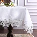 MONKDECOR (O.F) Rectangle Tablecloth Lace Rustic Macrame Embroidered Table Cloths for Decor Farmhouse Kitchen Home (Ivory, Size-60x108 Inches)