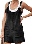 Yeokou Women's Casual Summer Cotton Linen Rompers Overalls Jumpsuit Shorts(Black-M)