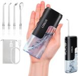 COSLUS Mini Water Flosser for Travel: Portable Compact Design - Removable Tank for Easy Cleaning - 4 Modes IPX7 Electric Flosser for Braces/Orthodontic/Sensitive Gums On-The-Go Use, Black(T40)