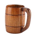 DEWIN Wooden Beer Mug, Natural Wooden Beer Cup Retro 400ml Big Capacity Tea Water Classic Wood Drinking Mug with Handle