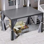 YITAHOME Louvered Pergola Outdoor 10x13ft Patio Hardtop Gazebo with Netting Shaded Curtains Sun Shade Shelter with Metal Adjustable Roof for Lawns, Patio, Backyard, Deck and Gray