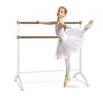 Klarfit Barre Anna-Marie - Double Ballet Bar, Free-standing, 2 x 38 mm Ø, Powder-coated Steel Tubes with Wooden Look, Suitable for Numerous Stretch and Movement Exercises - 110 x 113 cm, White