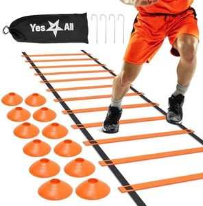 Yes4All Ultimate Combo Agility Ladder Training (Orange) Set – Speed Agility Ladder Orange 12 Adjustable Rungs, 12 Agility Cones & 4 Steel Stakes - Included Carry Bag