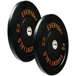 BalanceFrom Color Coded Black Olympic Bumper Plate Weight Plate with Steel Hub, 15LB Pair