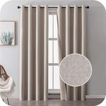 MRTREES Eyelet Curtains Bedroom 100% Blackout 90 Drop Beige Short Thermal Curtain 2 Panels Linen Look Living Room Curtains Noise Reducing for Kids Bedroom 66x90 Inch 167x228cm