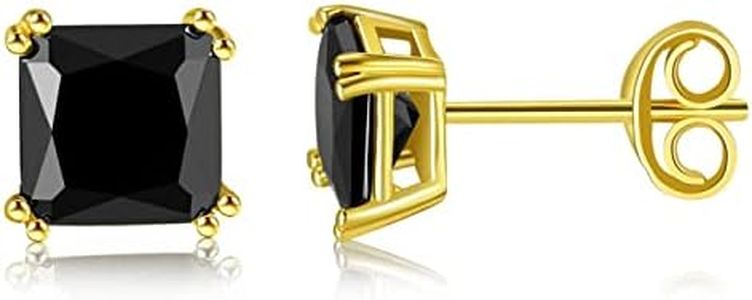 Foruiston 925 Sterling Silver Black Stud Earrings for Women and Men, Solitaire Cubic Zirconia Round & Princess Cut Heart-Shaped, 6mm, Round-Cut, Sterling Silver Yellow Gold Rose Gold, Cubic Zirconia