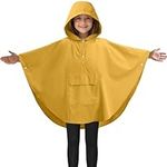 JEMIDI Kids Rain Poncho - Waterproof & Breathable - Exciting Water-Reaction Pattern & Unisex Design - Includes Front Pocket & Carry Bag - Yellow, Large Size (11-15 Years)