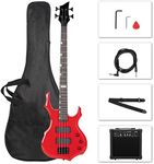 Ktaxon Electric Bass Guitar Full Size Flame Design Bass Set with 20 Watt Amplifier, Portable Bass Bag, Superior Amp Wire, Adjustable Guitar Strap, Plectrum, Wrench Tool(Red)