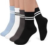 BLONGW Pilates Socks Yoga Socks with Grips for Women Non-Slip Grip Socks for Pure Barre, Ballet, Dance, Workout, Hospital, 4 Black/Gray/White/Blue- 4 Pairs, Small-Medium