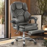 Furb Office Chair with Foot Rest, 135° Reclining Home Office Desk Chair, Adjustable Height Swivel Chair with Comfortable Thickly Padded Armrests (Grey)