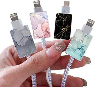 Cute Colorful Cable Protector for iPhone Type-c Charger,Kawaii Luxurious Marble Print Pattern 4 pcs Set USB Cable Protector for Women Girls,Charging Cord Protector,Cable Chomper,USB Charger Saver