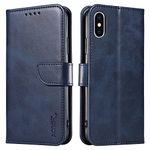 LOLFZ Wallet Case for iPhone X iPhone XS, Vintage Leather Book Case with Card Holder Kickstand Magnetic Closure Flip Case Cover for iPhone X iPhone XS - Blue