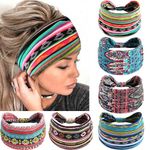 SAWINDA 6 Pack Boho Headbands for Women Fashion Stretch Wide Hair Bands Knotted Turban Head Bands Yoga Running Elastic Non-Slip Sweatband Stylish Wrap Headbands Hair Accessories for Teen Girls