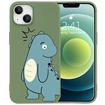 JOYLAND Dinosaur Couple Phone Case for iPhone 13 Pro,Green Liquid Silicone Couple Phone Case,Funny Soft Gel Rubber Full-Body Protective Microfiber Lining Shockproof Cover