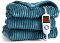 Electric Heated Blanket -Heating Blanket Soft Ribbed Flannel with 6 Heat Levels & 20 Timer Settings, Fast Heating with Enlarged Area, 50×60 inches, Teal