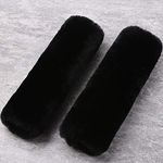 2 Pack Automotive Authentic Sheepskin Car Seat Belt Pads, Soft Shoulder Pad, Neck Cushion Protector, Genuine Natural Merino Wool (Black)