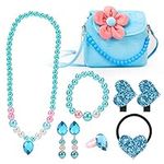 HIFOT Kids Jewelry Little Girls Plush Handbag Necklace Bracelet Earrings Ring Hair Clips Set, Princess Costume Jewelry Party Favors Gift for Dress up Pretend Play