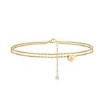 TINGN Heart Initial Anklet Bracelet for Women, 14K Gold Filled Layered Ankle Bracelet Summer Boho Beach Minimalist Initial Anklet for Women Anklet With Initials A