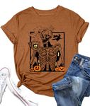 MEESHEEP Womens Halloween Shirt Funny Halloween Skeleton Pumpkin Graphic Tee Shirts Tops Halloween Party Outfits