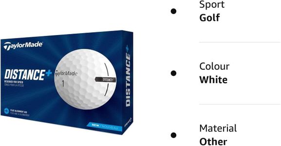 TaylorMade Distance+ Golf Balls, White – High Velocity, 12-Pack