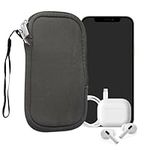 kwmobile Neoprene Phone Pouch Size L - 6.5" - Universal Cell Sleeve Mobile Bag with Zipper, Wrist Strap - Stone Dust