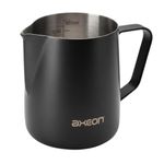Axeon Stainless Steel Milk Frothing Pitcher | Espresso Milk Frother Jug with Internal Scale & Matte Coating | V-Spout for Latte Art | Barista Steam Jug for Cappuccino & Coffee (Black, 350ml/12oz)