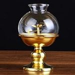 RIIGOOG Home Liquid Long Light Kerosene Lamp Indoor Smoke Free Craft Oil Lamp Traditional Before Buddha Ghee Lamp Alloy Retro Small Oil Lamp for Bedroom Restaurant Office