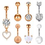 D.Bella 14G Belly Button Rings for Women Dangle Heart Shaped Belly Bar Stainless Steel Curved Barbell Navel Ring Body Jewelry Piercing 7 Pcs