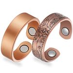 Feraco 2 PCS Lymphatic Drainage Therapeutic Magnetic Ring for Women Arthritis & Joint Pain Relief Lymph Detox 99.99% Pure Copper Magnet Therapy Fingers Ring, Heart & Vintage Flower