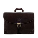 Mens Quality Leather Large Briefcase - 3 Section | The Tomacelli3 | Handmade in Italy | Dark Chocolate Brown