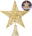 Gold Christmas Tree Topper Star,AOBETAK Glitter Xmas Trees Top Decoration,Metal Wire Stars For Topper Of Christmas Tree Home Decoration 20cm/7.8in
