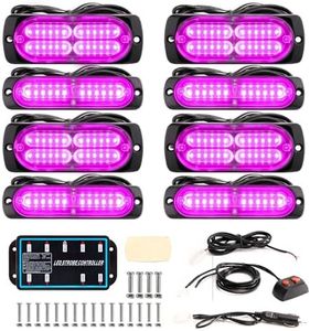 BooYu 8-pcs Surface Mount LED Emergency Strobe Flashing Lights w/Controller for Trucks, Vehicles, Car (Purple)