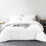 My home store Seersucker White Double Duvet Cover Set with 2 Pillowcases – Soft Breathable 3 Pcs Quilt Cover Polyester Cotton Bedding Set