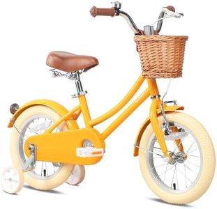 Glerc Little Molly 14 inch Kids Retro Cruiser Bike Bicycle for Girls Boys Ages 2 3 4 5 6 7 Year Old with Wicker Basket & Lightweight & Traning Wheels & Bell for Birthday Gift Yellow