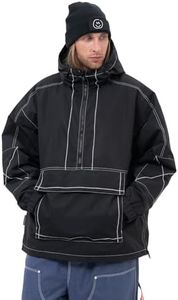 SNOWVERB Mens Baggy Snow Insulated Jacket Winter Waterproof Big Cargo Pocket Windproof Snowboarding Jacket with Hood (US, Alpha, Small, Regular, Regular, Black)