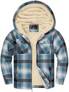 V VALANCH Boys Zip-up Hoodies Fleece Lined Plaid Sweatshirt Jacket Hooded Flannel Sherpa Lined Winter Coat for Kids 6-15 Years