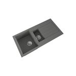 Balterley Composite Kitchen Sink with Drainer & Overflow Hole, 100cm Bowl Inset Grey Kitchen Sink, 1.5 Double Bowl Reversible Composite Sinks with Grooved Drainer - 1000 x 500 x 200mm (Grey)