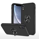 PhoneBeat Smartphone Case, iPhone XR with Ring, Shockproof, Shockproof, Genuine iPhone XR Smartphone Cover, iPhone XR Mobile Case, Ring, Bunker Ring, Case with Ring, IphonXR Case, iPhone Cover, Shockproof Case, Cover, With Stand, Simple (Black)