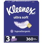 Kleenex Ultra Soft Facial Tissues, 3-Ply, Hypoallergenic, 3 Flat Boxes, 120 Tissues per Box (360 Tissues Total), White, 54314