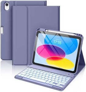 Hamile for iPad 10th Generation Case with Keyboard 10.9 Inch - 7 Colors Backlit Wireless Detachable Folio Keyboard Cover with Pencil Holder for New iPad 10th Gen 2022 (Blue Gray)