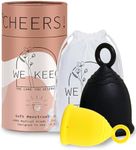 WE KEEO Menstrual Cup - Reusable, Soft & Safe Medical Grade Silicone Period Cup - 12 Hours Comfort - Eco Friendly Tampon & Pad Alternative for Active Lifestyle & Heavy Flow (Yellow & Black)