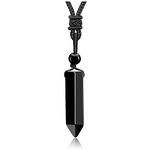 CrystalTears Black Obsidian Crystal Necklace for Men Hexagonal Quartz Crystal Point Pendant Necklace Adjustable Healing Gemstone Necklace Jewellry Crystal Gift Valentines for Him Men Boyfriend Husband