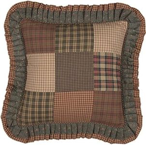 VHC Brands Primitive Bedding Cinnamon Plaid Cotton Patchwork Square Cover Insert Pillow, Dark Olive Green