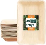 HAAGO 40 Rectangular Palm Leaf Plates, Disposable Trays - Eco-Friendly & Compostable, Microwave & Freezer Safe, Alternative to Paper Plates, Party Platters, Disposable Serving Platters - 15x25cm