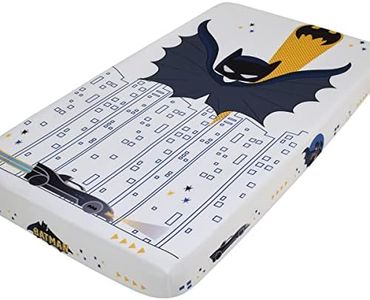 Warner Brothers Batman White and Black Batmobile, Gotham City, and Bat Signal Photo Op Nursery Fitted Crib Sheet