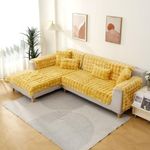 HOKIPO Premium Faux Rabbit Fur Sofa Cover Mats for L Shape and 1/2/3 Seater Sofa. Make Your Own Sofa Cover Set, Mat Length 90(D) x 60(L) cm, Honey Yellow (AR-5010-YLW)